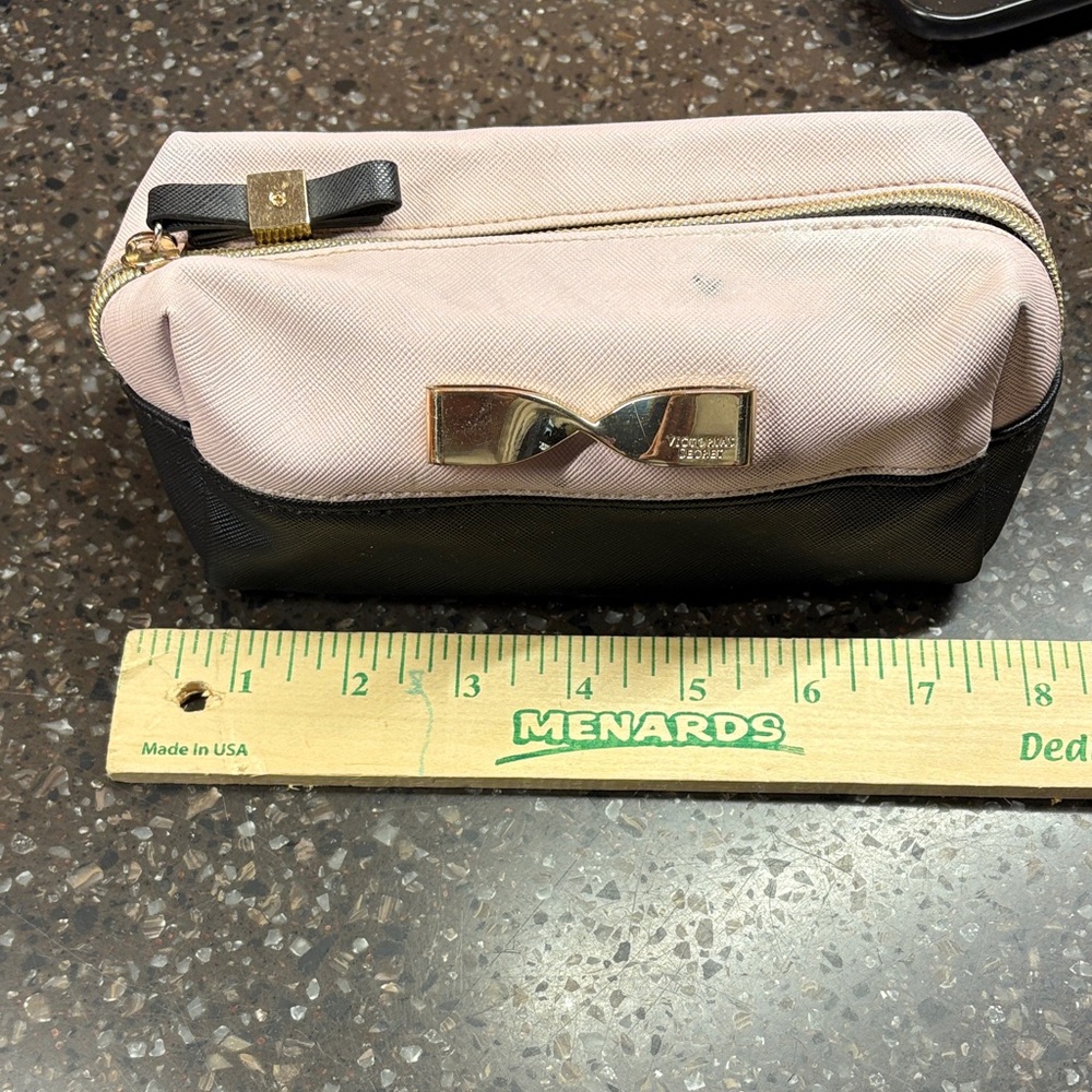Victoria's Secret Pink and Black Cosmetic Bag with Gold Accent